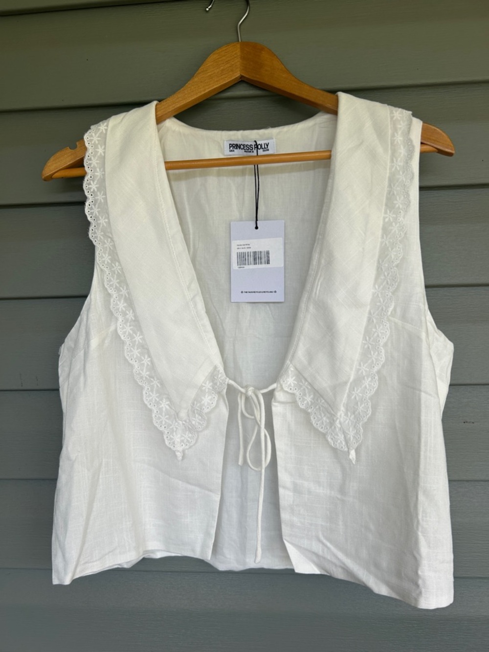Princess Polly White Crochet-Trim Sleeveless Blouse